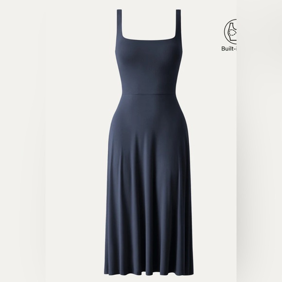 NWT OGL Square Neck Flowy New Airy Brami Midi Dress size L Midnight Navy - Picture 2 of 4